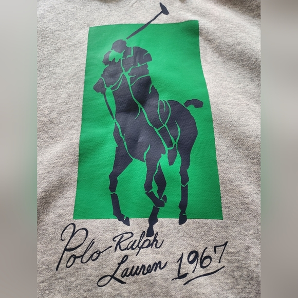 SOLD!!! POLO RALPH LAUREN Grey Sweatshirt / Hoodie 67 Multi-Color Logo Sz Large - Picture 1 of 8